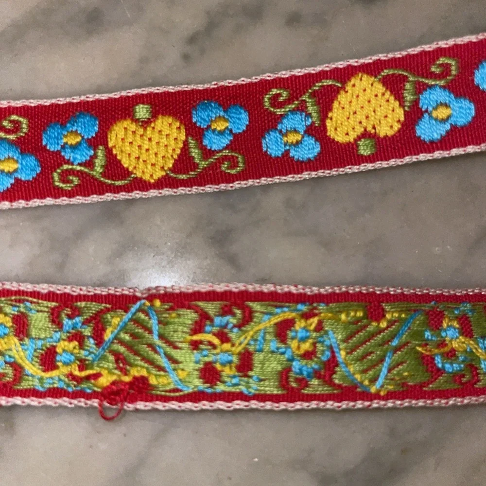 Vintage Red Jaquard Ribbon | Floral Heart Multi color | Craft‎ Ethnic European
